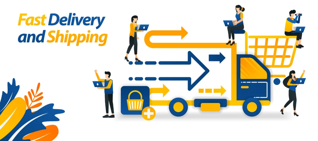 fast delivery and shipping services provided from online stores or e commerce illustration flat icon style suitable for web landing page banner flyer sticker wallpaper card background free vector